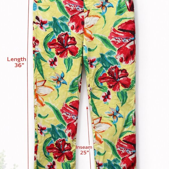Lauren Ralph Lauren Tropical Floral Linen Pants Size 12 Yellow Resort Chic - Picture 3 of 12
